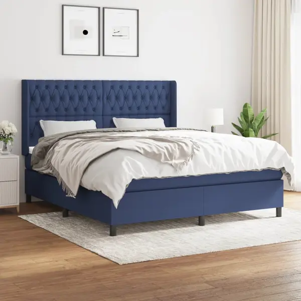 Gossi pat box spring cu saltea, albastru, 180x200 cm, material textil