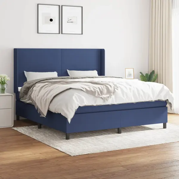 Gossi pat box spring cu saltea, albastru, 180x200 cm, material textil