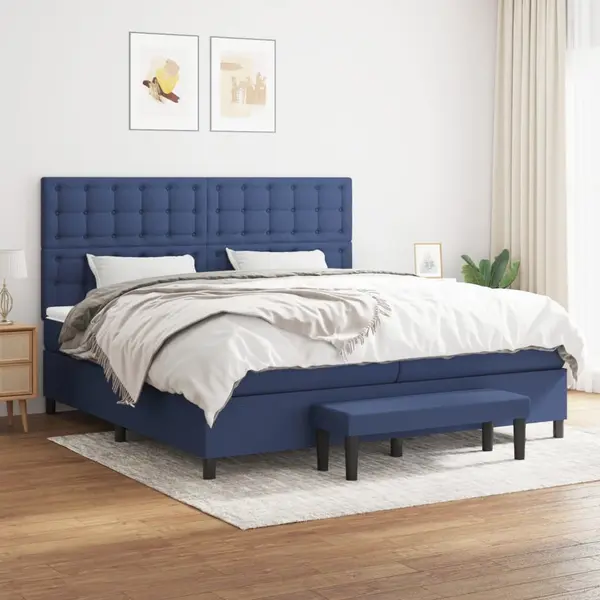 Gossi pat box spring cu saltea, albastru, 200x200 cm, textil