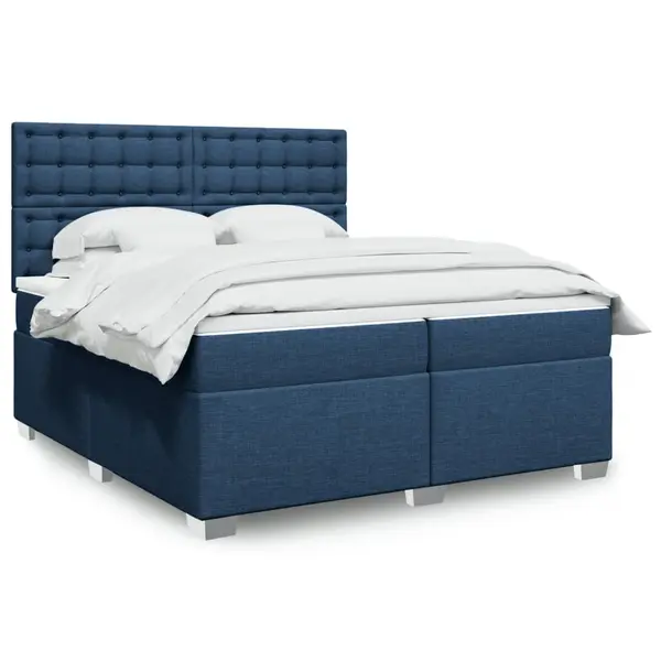 Gossi pat box spring cu saltea, albastru, 200x200 cm, textil