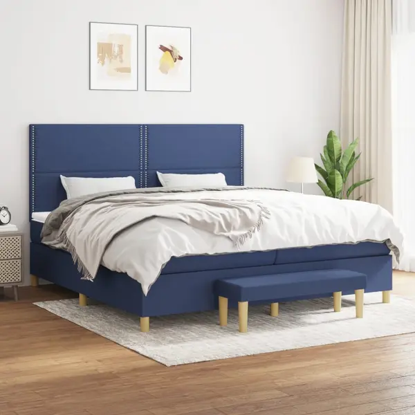 Gossi pat box spring cu saltea, albastru, 200x200 cm, textil