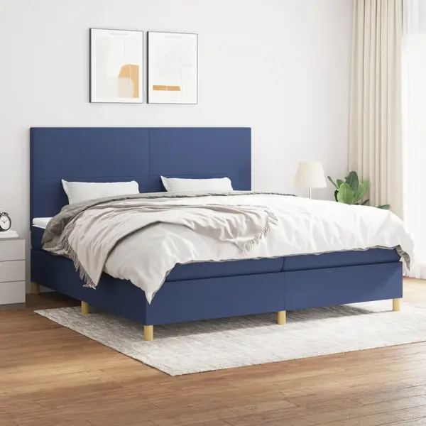 Gossi pat box spring cu saltea, albastru, 200x200 cm, textil