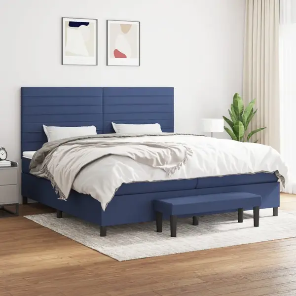 Gossi pat box spring cu saltea, albastru, 200x200 cm, textil