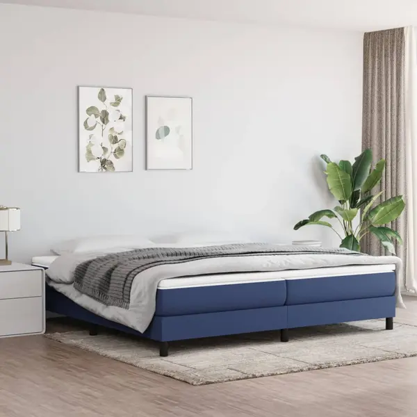 Gossi pat box spring cu saltea, albastru, 200x200 cm, textil