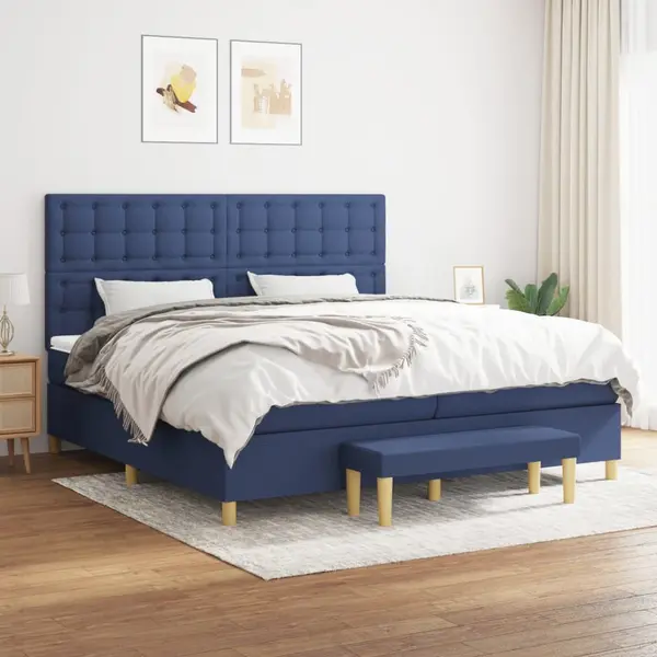 Gossi pat box spring cu saltea, albastru, 200x200 cm, textil