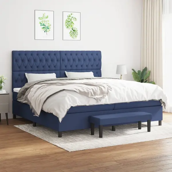 Gossi pat box spring cu saltea, albastru, 200x200 cm, textil