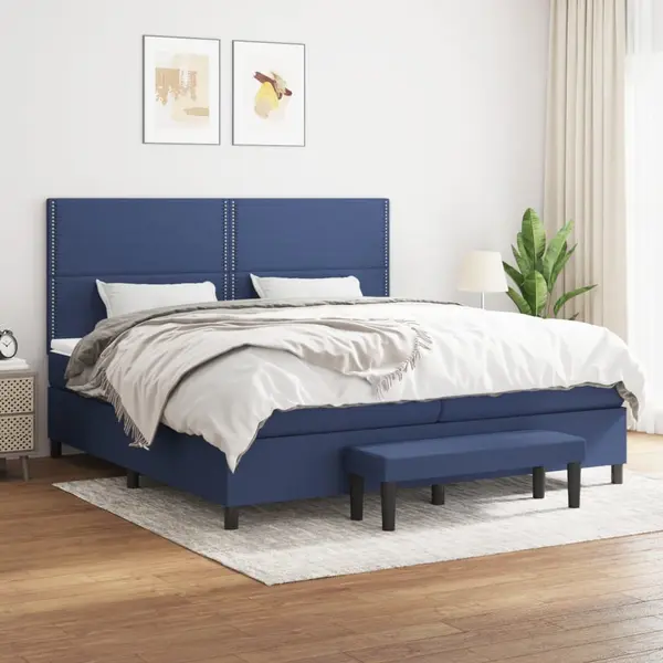 Gossi pat box spring cu saltea, albastru, 200x200 cm, textil