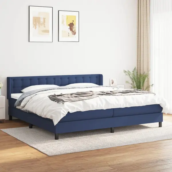 Gossi pat box spring cu saltea, albastru, 200x200 cm, textil