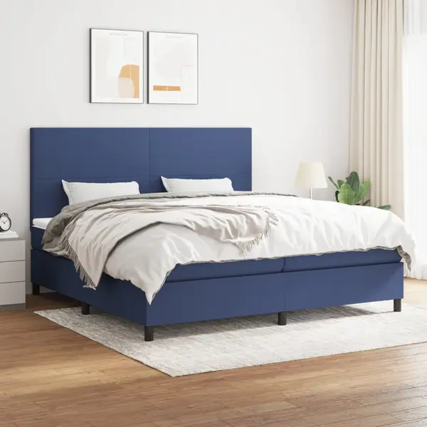 Gossi pat box spring cu saltea, albastru, 200x200 cm, textil