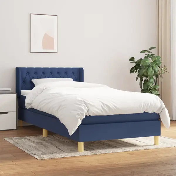 Gossi pat box spring cu saltea, albastru, 80x200 cm, textil