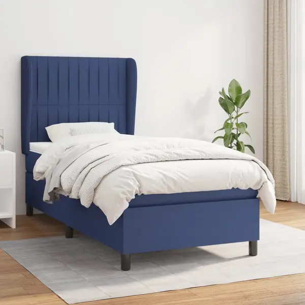 Gossi pat box spring cu saltea, albastru, 80x200 cm, textil
