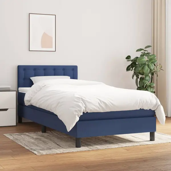 Gossi pat box spring cu saltea, albastru, 80x200 cm, textil