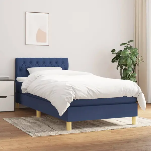 Gossi pat box spring cu saltea, albastru, 80x200 cm, textil