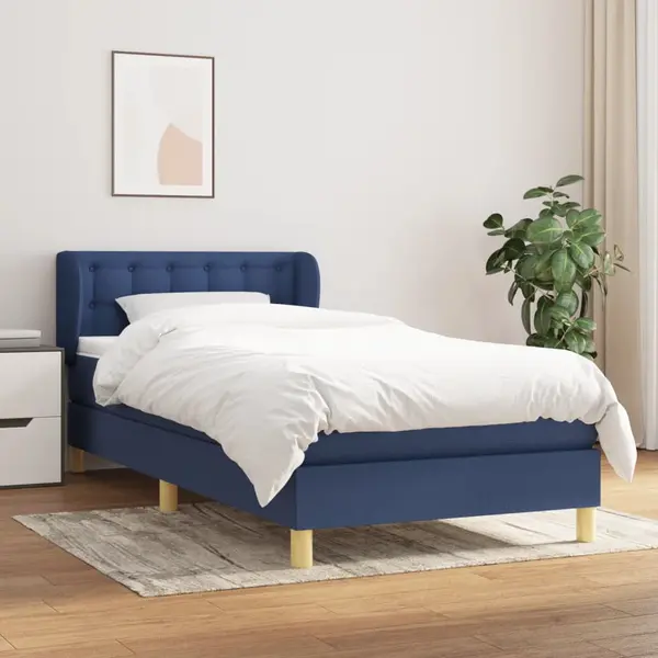 Gossi pat box spring cu saltea, albastru, 80x200 cm, textil