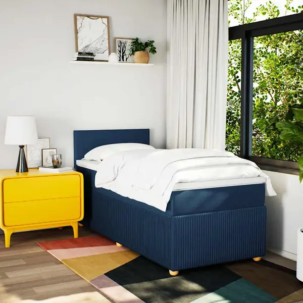 Gossi pat box spring cu saltea, albastru, 80x200 cm, textil