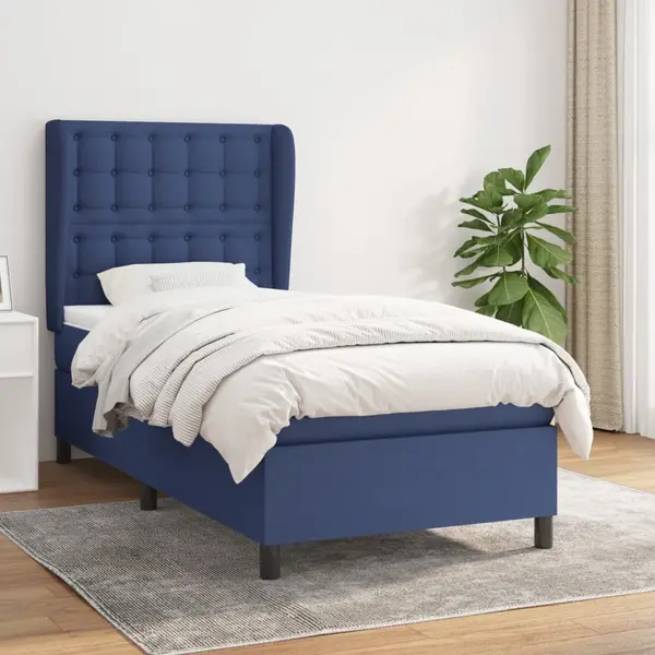Gossi pat box spring cu saltea, albastru, 80x200 cm, textil
