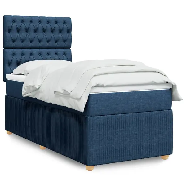 Gossi pat box spring cu saltea, albastru, 90x190 cm, textil
