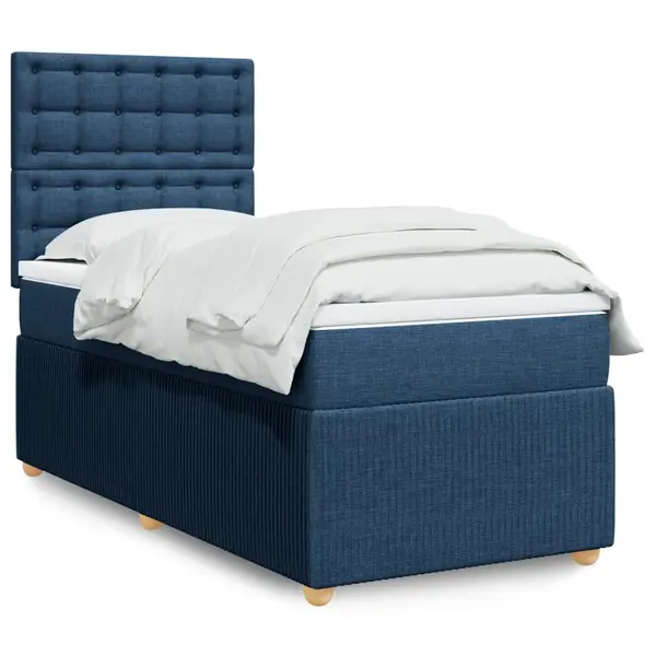 Gossi pat box spring cu saltea, albastru, 90x190 cm, textil