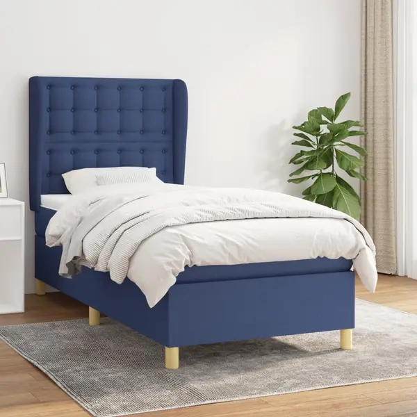 Gossi pat box spring cu saltea, albastru, 90x190 cm, textil