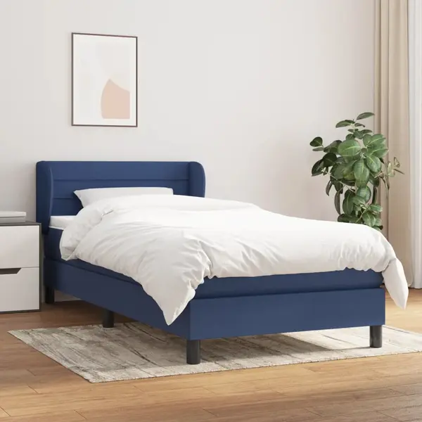 Gossi pat box spring cu saltea, albastru, 90x190 cm, textil