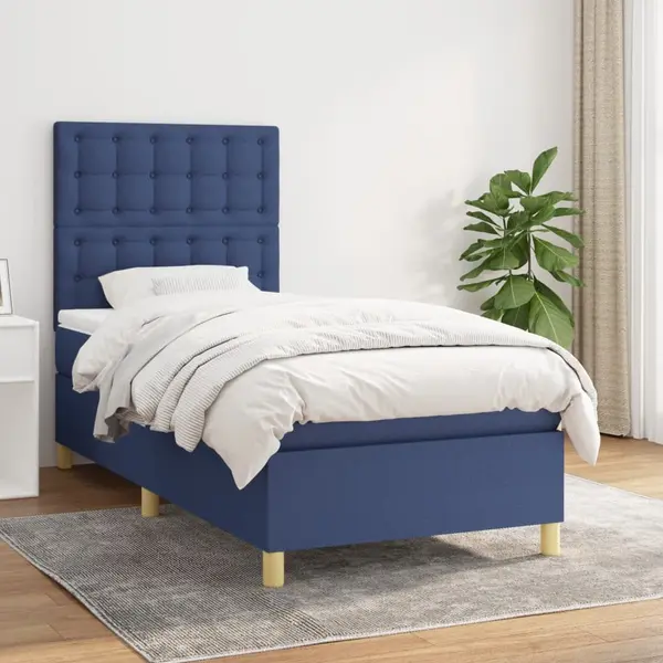Gossi pat box spring cu saltea, albastru, 90x190 cm, textil