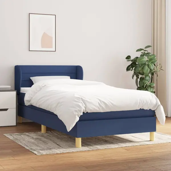 Gossi pat box spring cu saltea, albastru, 90x190 cm, textil