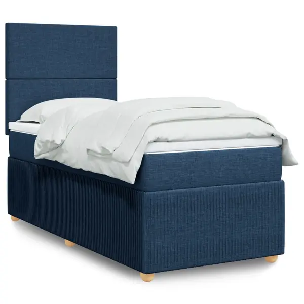 Gossi pat box spring cu saltea, albastru, 90x190 cm, textil
