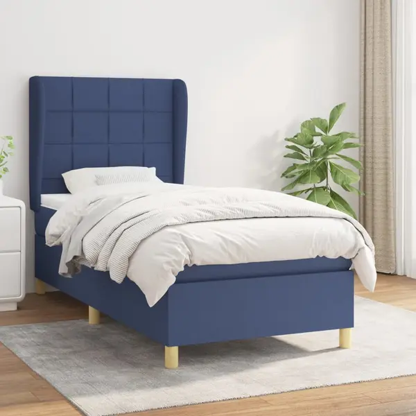 Gossi pat box spring cu saltea, albastru, 90x190 cm, textil