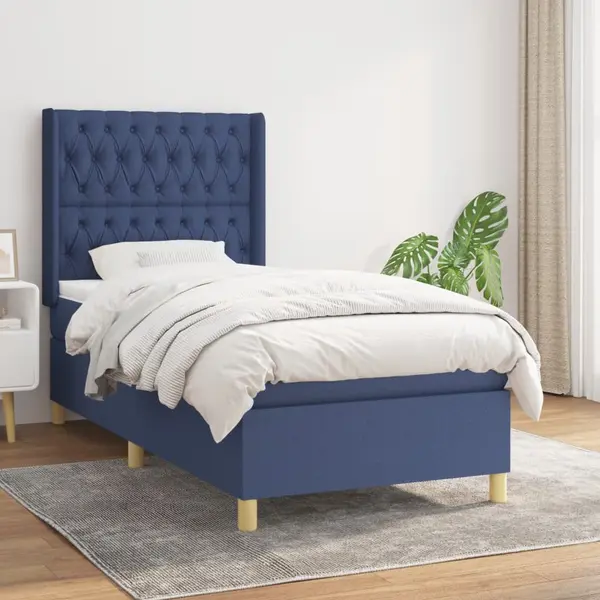 Gossi pat box spring cu saltea, albastru, 90x200 cm, textil
