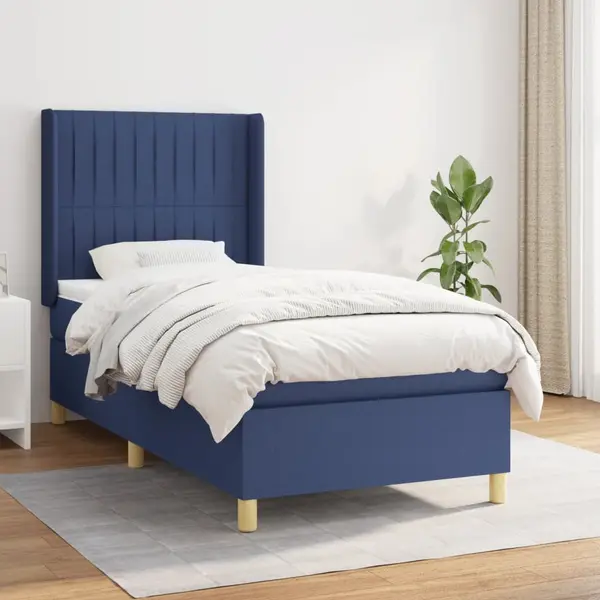 Gossi pat box spring cu saltea, albastru, 90x200 cm, textil