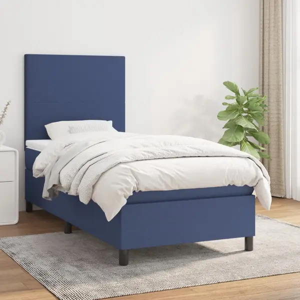 Gossi pat box spring cu saltea, albastru, 90x200 cm, textil