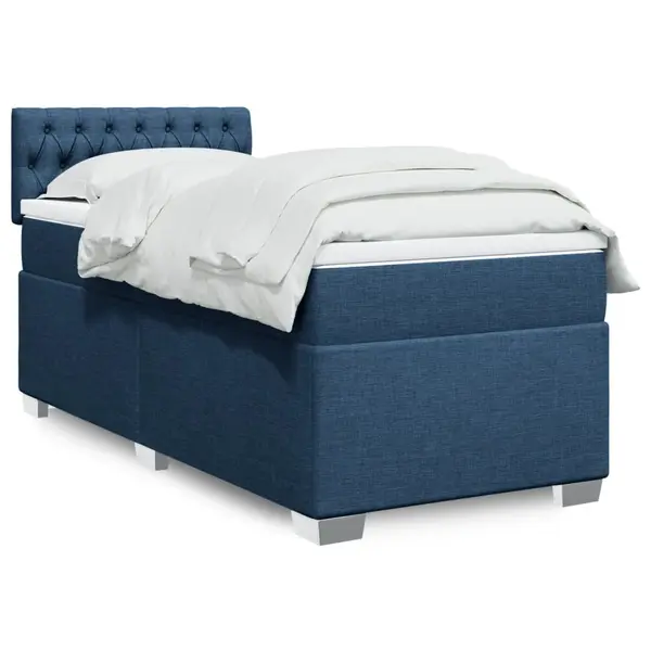 Gossi pat box spring cu saltea, albastru, 90x200 cm, textil