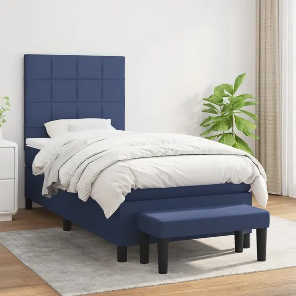 Gossi pat box spring cu saltea, albastru, 90x200 cm, textil