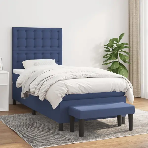 Gossi pat box spring cu saltea, albastru, 90x200 cm, textil