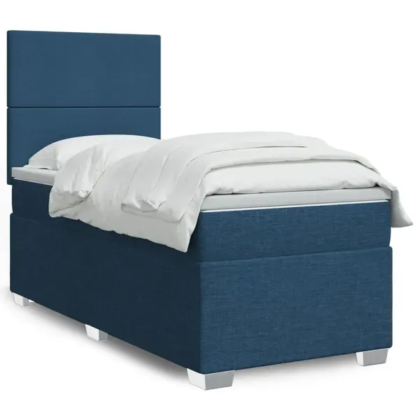 Gossi pat box spring cu saltea, albastru, 90x200 cm, textil