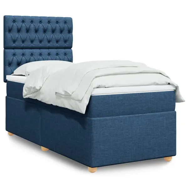 Gossi pat box spring cu saltea, albastru, 90x200 cm, textil