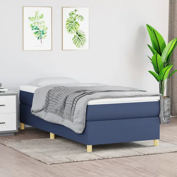 Gossi pat box spring cu saltea, albastru, 90x200 cm, textil