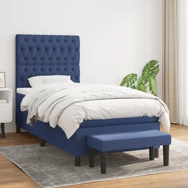 Gossi pat box spring cu saltea, albastru, 90x200 cm, textil
