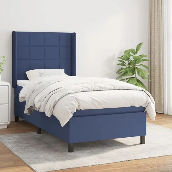 Gossi pat box spring cu saltea, albastru, 90x200 cm, textil