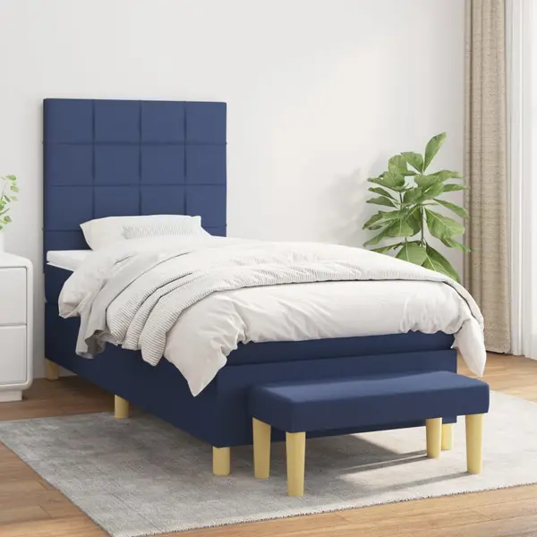 Gossi pat box spring cu saltea, albastru, 90x200 cm, textil