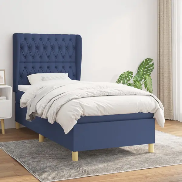 Gossi pat box spring cu saltea, albastru, 90x200 cm, textil