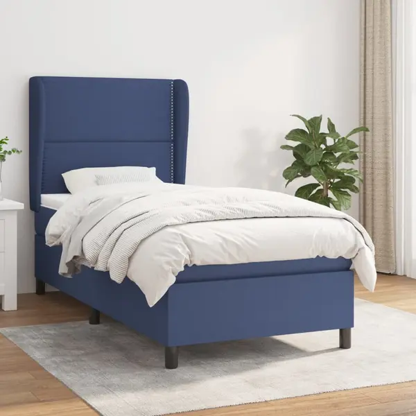 Gossi pat box spring cu saltea, albastru, 90x200 cm, textil