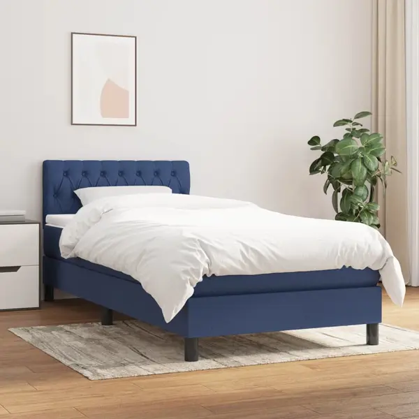 Gossi pat box spring cu saltea, albastru, 90x200 cm, textil