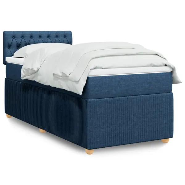 Gossi pat box spring cu saltea, albastru, 90x200 cm, textil