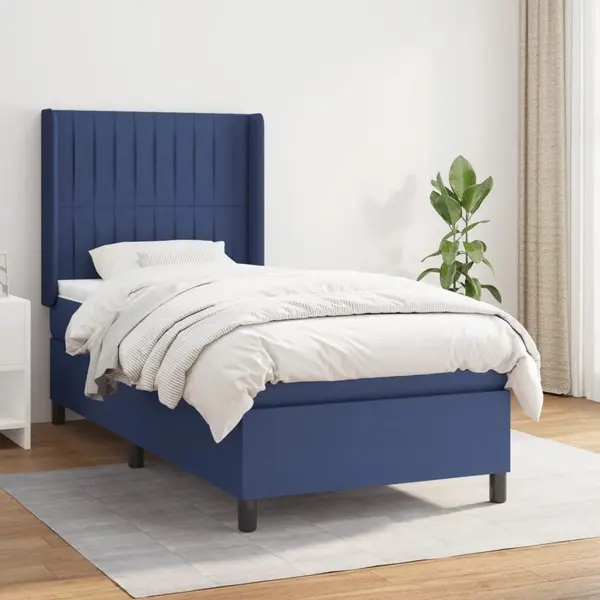 Gossi pat box spring cu saltea, albastru, 90x200 cm, textil