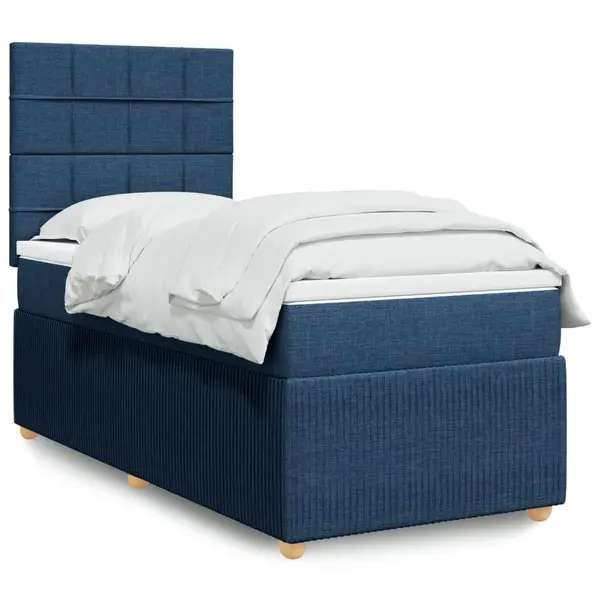 Gossi pat box spring cu saltea, albastru, 90x200 cm, textil