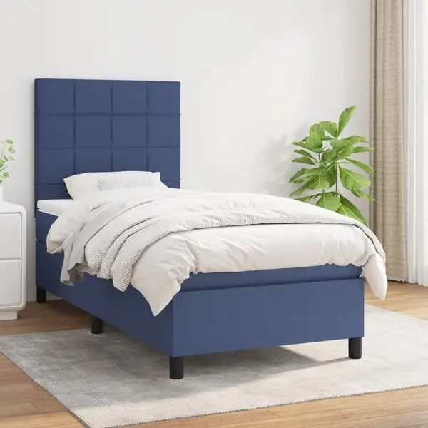 Gossi pat box spring cu saltea, albastru, 90x200 cm, textil