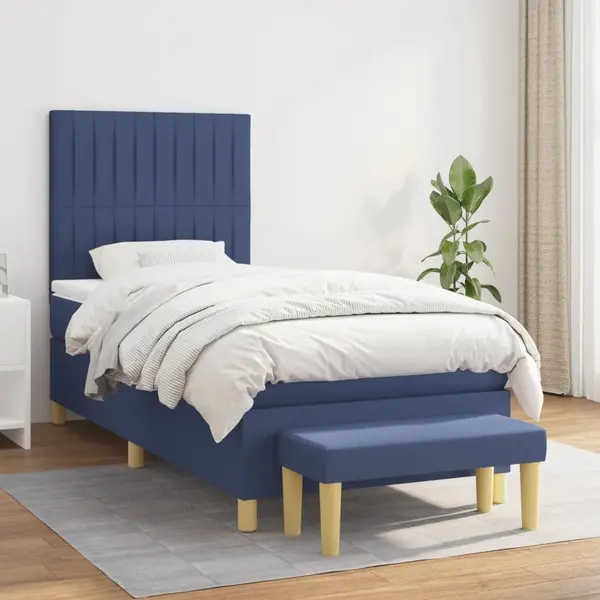Gossi pat box spring cu saltea, albastru, 90x200 cm, textil