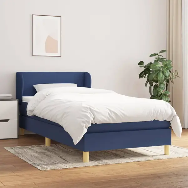 Gossi pat box spring cu saltea, albastru, 90x200 cm, textil
