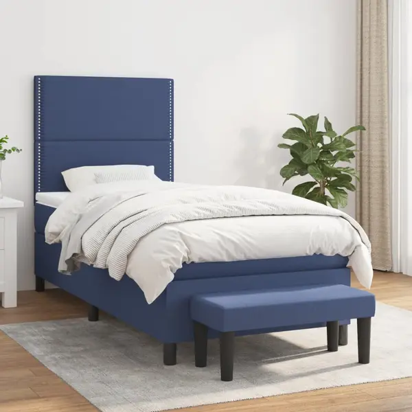Gossi pat box spring cu saltea, albastru, 90x200 cm, textil